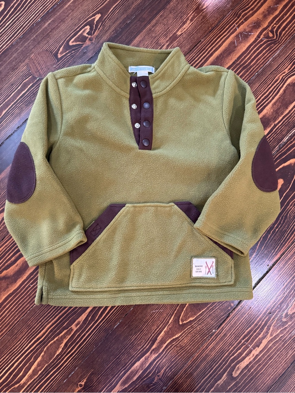 Janie and Jack Olive Green Fleece Pullover with Brown Accents